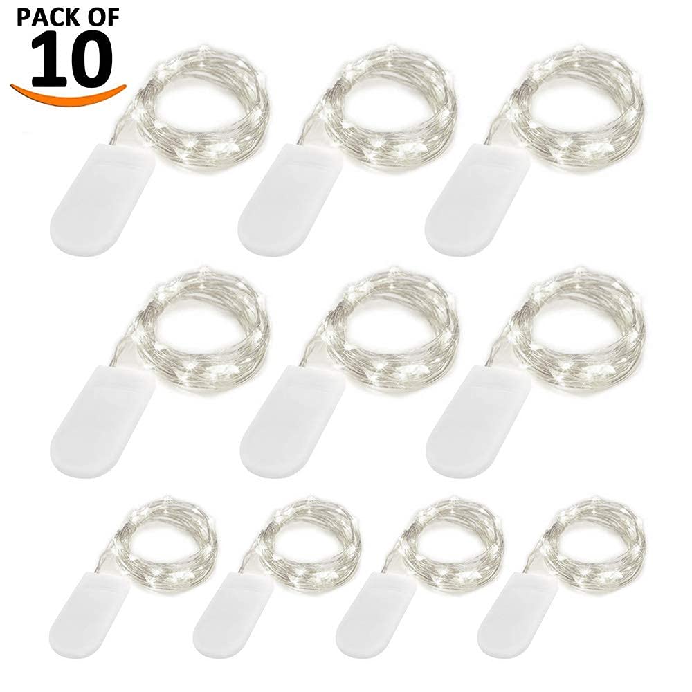 LIIDA [10-Pack] LED String Lights, 6.6FT LED Moon Lights 20 Led Micro Lights On Silver Copper Wire (Batteries Include) for DIY Wedding Centerpiece, Table Decoration, Party (Cool White)
