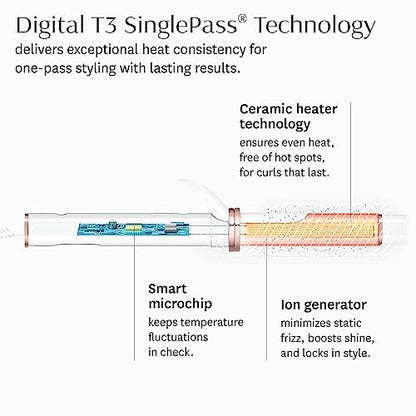 T3 CurlWrap Automatic Rotating Curling Iron with Longer Barrel, 2 Timer Settings, 9 Heat Settings, Auto-Rotating Ceramic Barrel and Ion Generator for Fast, Easy Curls and Waves on All Hair Types