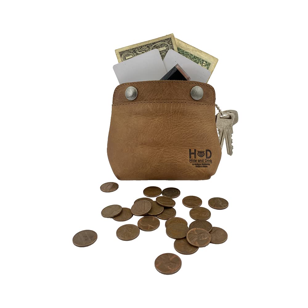 Hide & Drink, Leather Double Snap Pouch, Coin Purse, Cash & Card Holder, Cable Organizer, Makeup, Handmade Includes 101 Year Warranty (Single Malt Mahogany)