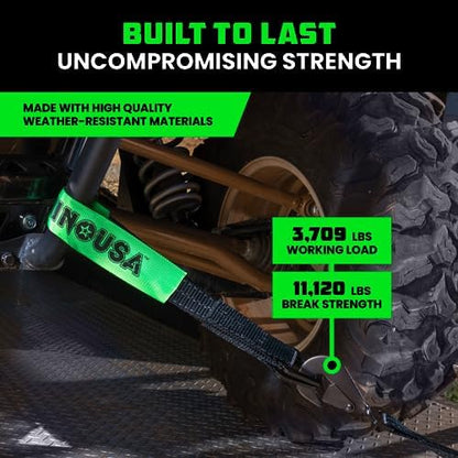 Rhino USA Car Tie Down Straps for Trailers with Snap Hooks (4-Pack) -2" x8' (10,000lb Break Strength) - Heavy Duty T-Handle Car Hauler Tire and UTV Axle Straps, Powersports & More - Black