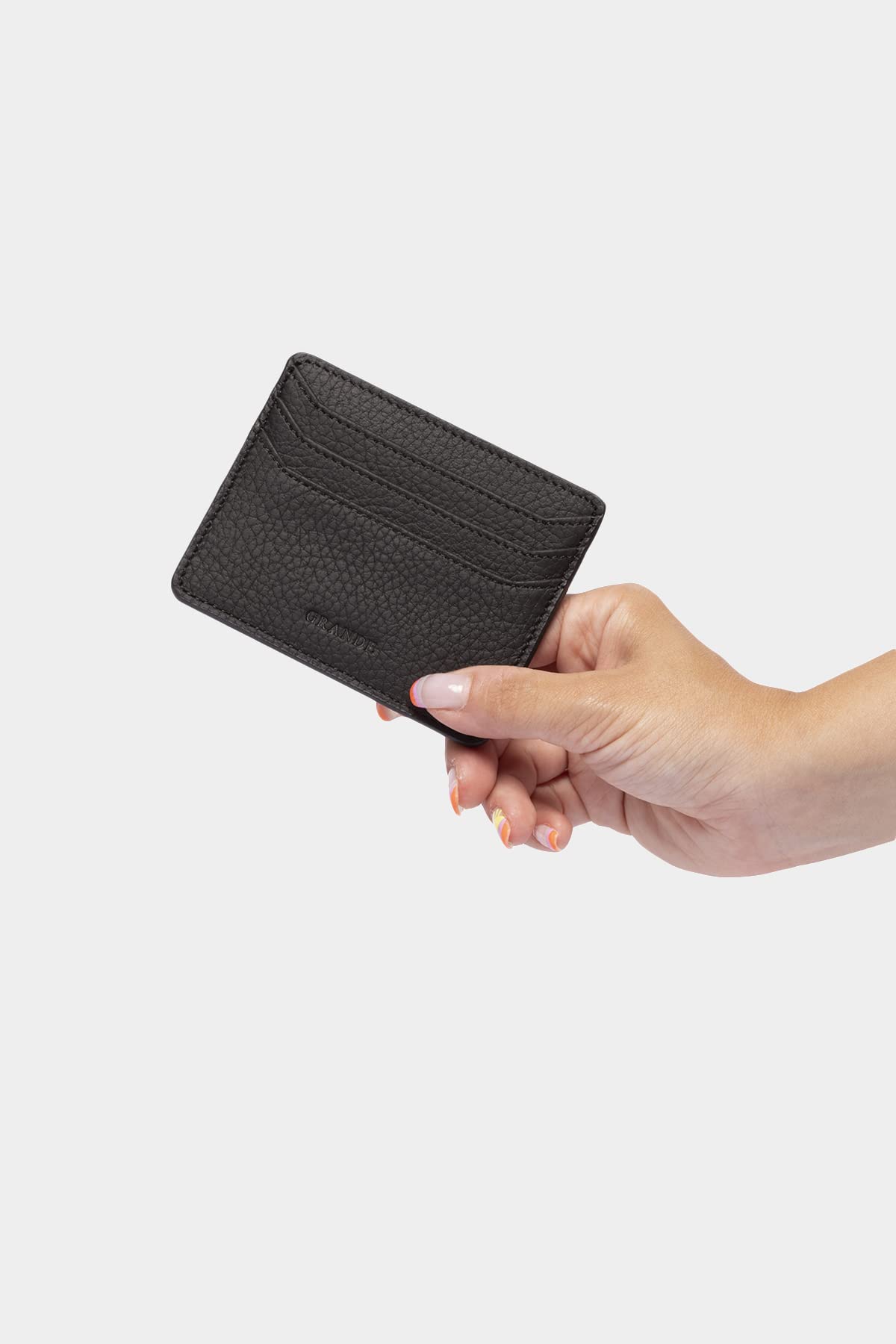 grande 3633 Genuine Leather Card Holder For Women and Men Super Slim Minimalist Small Snap Wallet (Black)