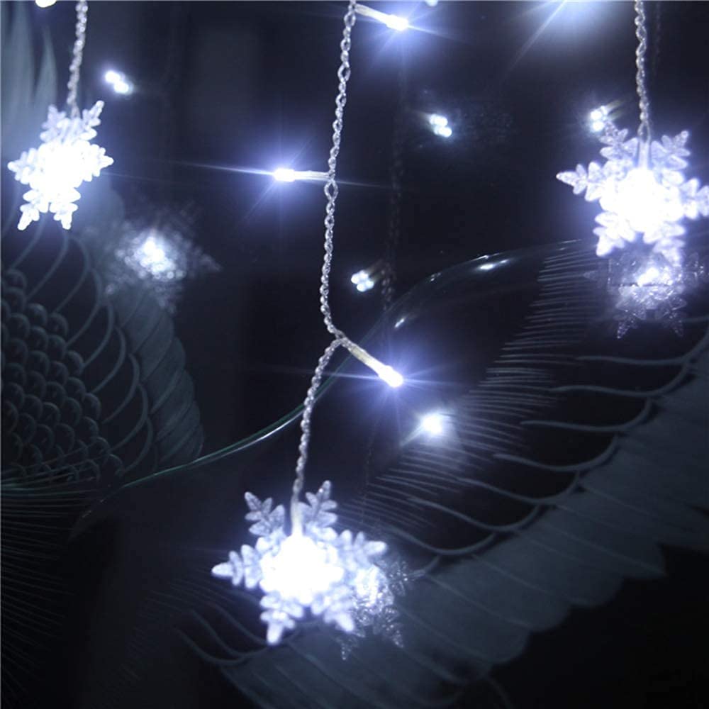 MBVBN LED Curtain Lights,19ft/6M 96 LED Snowflake Curtain String Lights Plug-in Memory Window Curtain Lights with 8 Modes Decoration for Christmas, Wedding, Party,Wall, Home Decorations (White)