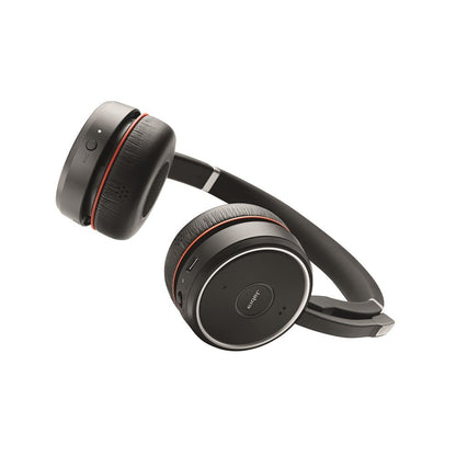 Jabra Evolve 75 UC Stereo Wireless Bluetooth Headset/Music Headphones Including Link 370 (U.S. Retail Packaging), Black
