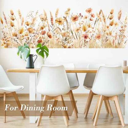 Janlaugh 4 Pcs Boho Flower Wall Decals Wildflower Wall Stickers Large Flower Grass Fall Stickers for Nursery Bedroom Living Room Peel and Stick Wildflower Decals for Wedding Shower Decoration