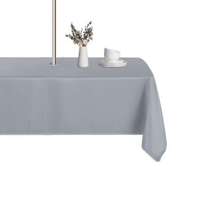 LUSHVIDA Rectangle Outdoor Tablecloth with Umbrella Hole and Zipper, 60x102 Inch Silver, Washable Waterproof Table Cloth Spill Proof Wrinkle Free Table Cover for Patio Spring Summer Picnic BBQS