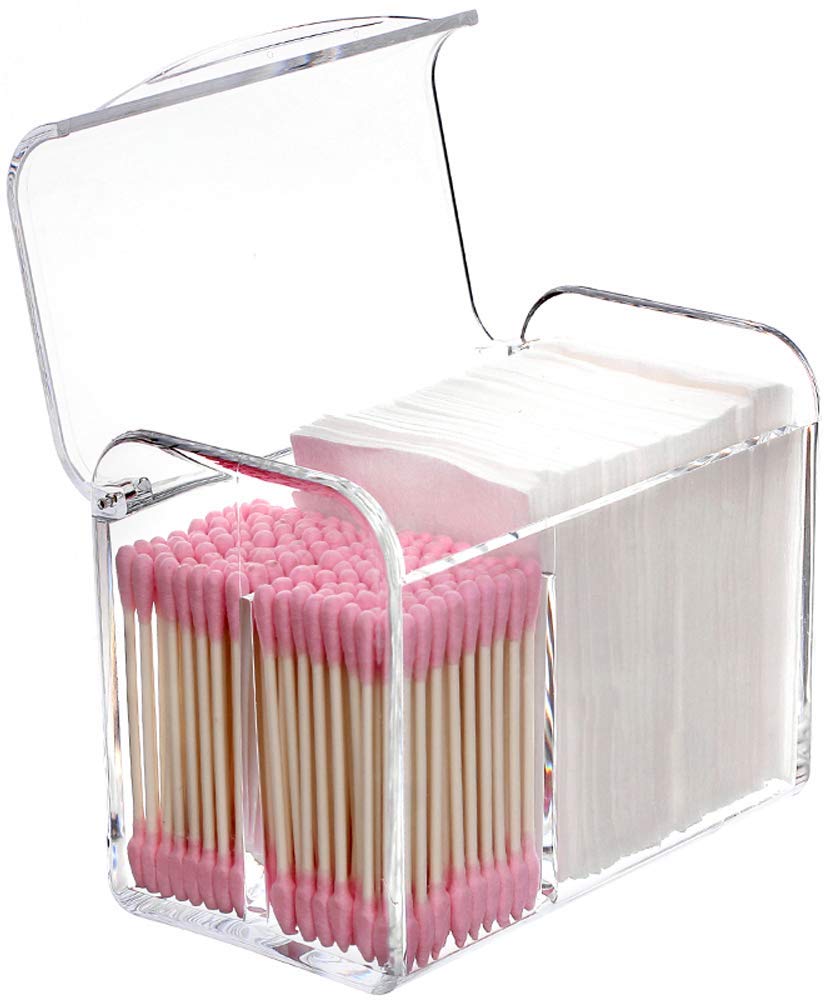 Sooyee Qtip Holder Dispenser for Cotton Ball Swab, Cotton Round Pads, Floss,3 Compartment Plastic Apothecary Jars,Bathroom Organization and Storage,Vanity Organizers and Storage,Clear