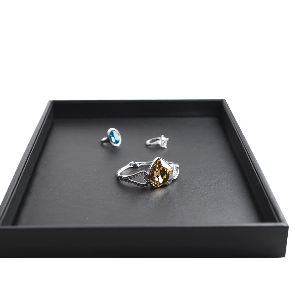 Oirlv Black Leather Jewelry Display Flat Tray Perfume Accessories Trinket Watch/Earring/Ring Storage Organizer