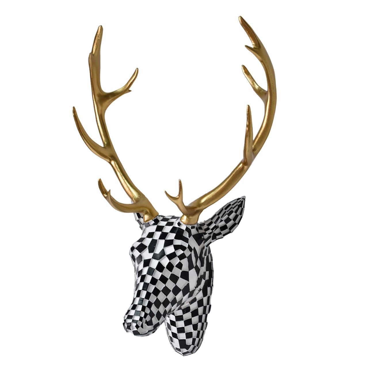 GIGICICI Mosaic Deer Head Wall Decor 15.7x8.7 Inch, Artistic Faux Resin Animal Head Wall Sculpture Hanging for Living Room Bedroom Kitchen Office, Black-White Gift