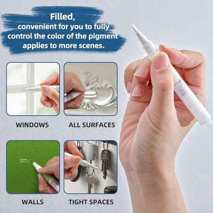 6 Pack Fillable Touch Up Paint Pen, Refillable Brush Pens, Touch up Paint pens for Walls - Wood Floors, Windows, Furniture, Kitchen Cabinet, Suitable for Any Repair