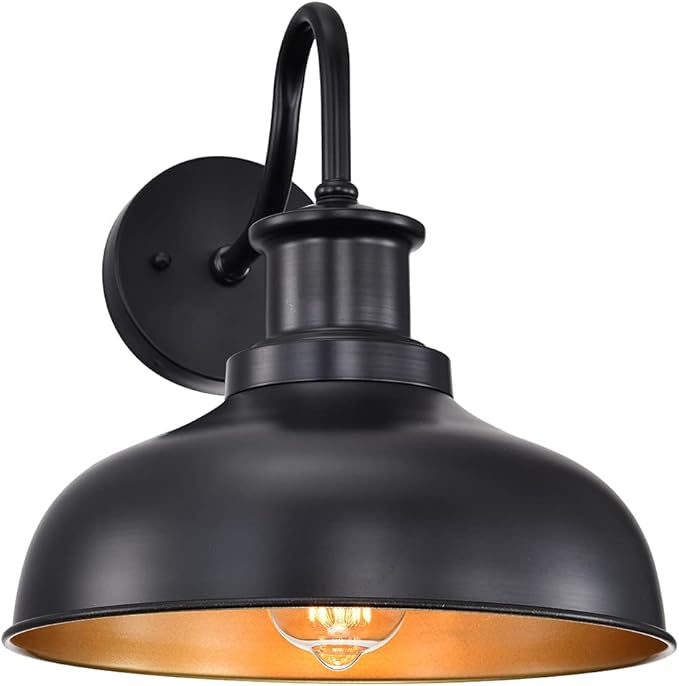 Outdoor Gooseneck Barn Light Outdoor Wall Sconce Farmhouse Rustic Exterior Wall Mount Lights Vintage Outside Lighting Fixture Industrial Black Lantern for Porch Entryway Garage Shed,1 Pack