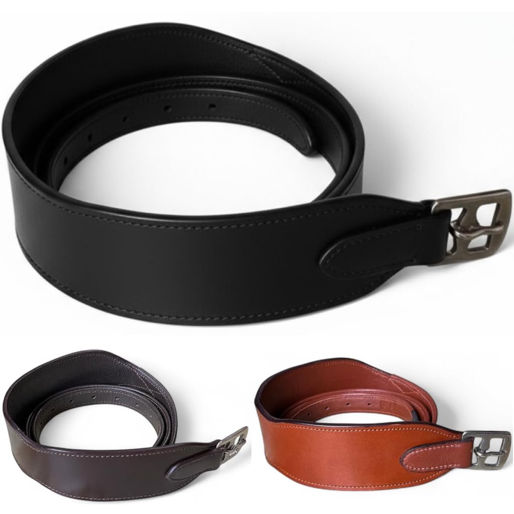 Majestic Ally Wide Body English Stirrup Leathers for Equestrian Riding, Black, Brown, Chestnut, 48-54-60 Inch (Black, 54")