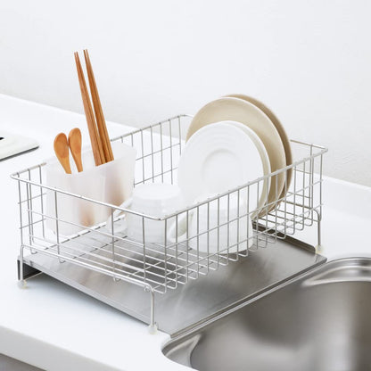 Yoshikawa 1305134 Dish Drainer Rack, Drainer, Made in Japan, Stainless Steel Strainer with Water Flowing, Silver, 10.6 x 14.2 x 6.1 inches (27 x 36 x 15.5 cm), Dish Drainer, Kitchen, Sink Tray,