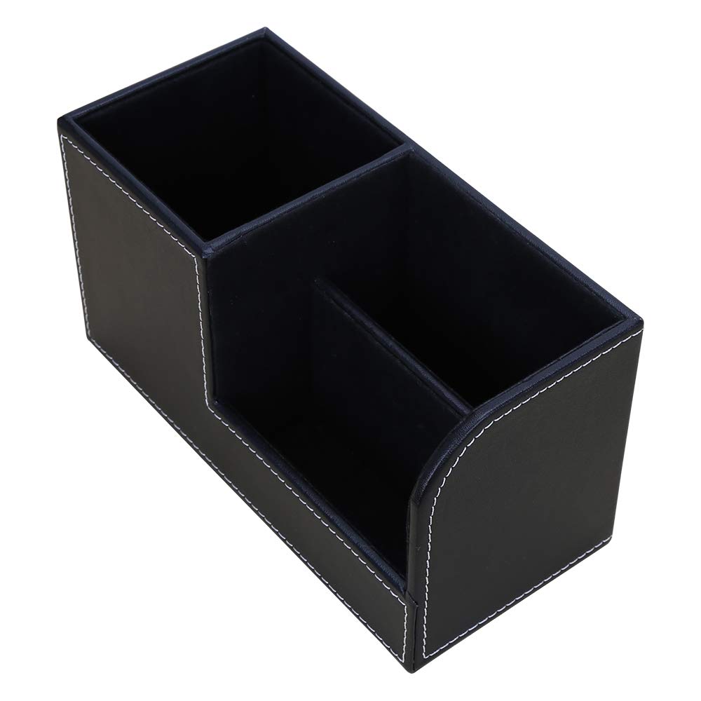 KINGFOM Desk Organizer Office Supplies Caddy Pu Leather Multi-function Storage Box Pen/Pencil,Cell phone, Business Name Cards Remote Control Holder Black