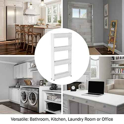 4-Tier Storage Organizer Rack - Plastic Rolling Cart for Office, Dorm, Bedroom, Bathroom, and Laundry Room Organizing by Lavish Home (White)