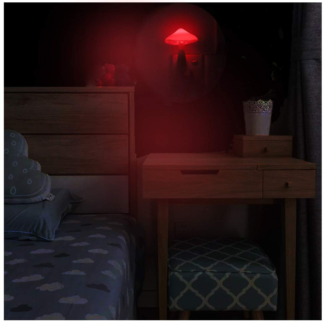 AUSAYE 4 Pack Plug in Night Light, Mushroom Light LED Nightlights for Kids, Adults, Bedroom, Bathroom,Hallway, Stairs, Kitchen Red