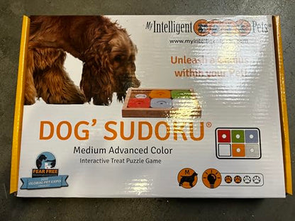 My Intelligent Dogs Interactive Sudoku Puzzle for Small Dogs and Cats - Advanced Brain Pet Toy - 6 Treat-Hiding Holes, Medium Wood and Plastic Design
