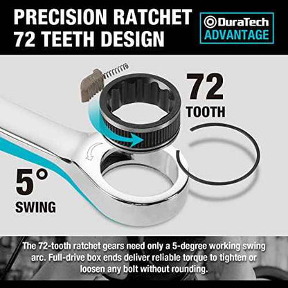 DURATECH 12-Piece Ratcheting Combination Wrench Set, 72-Tooth, Metric, 8-19mm, Cr-v Steel, Organized in Storage Case