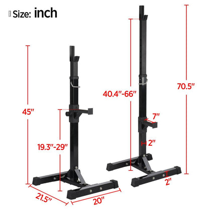 Yaheetech Pair of Adjustable Squat Rack Standard 44-70 Inch Barbell Rack, Solid Steel Squat Stands Bench Press Storage Home Gym Portable Dumbbell Stands