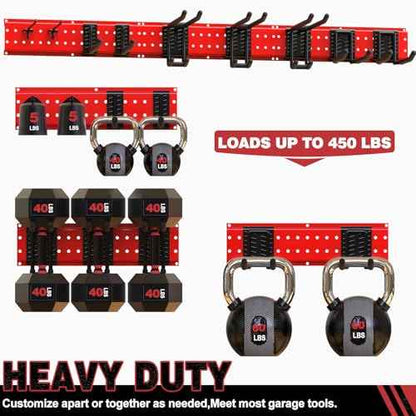 Garage Tool Organizer Wall Mount 49.5inch With 9 Hooks,Shovel Holder Wall Mount Ski Rck for Garage Garden Tool Rack Heavy Duty(Red)