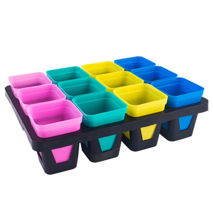 MERRYHAPY 3pcs Plastic Flowerpot Tray with Compartments Breathable Water-Storing Succulent Holder Bracket for Indoor Plants Planter Support Black