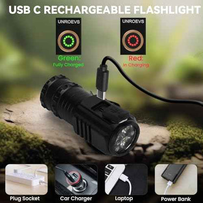 Mini Flashlight 2550 Lumens Rechargeable USB C Charging, Small Flashlights High Lumens 5 Modes, Pocket Flashlight with Clip, Magnetic Flashlight for EDC,Camping, Hiking,Emergency(2 Pack)