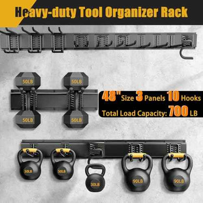 Heavy Duty Garage Wall Organizer with 700LB Capacity, 48Inch Garage Tool Organizer Wall Mount and Garden Tool Organizer with Adjustable Tool Rack for Garage Shed Yard Storage