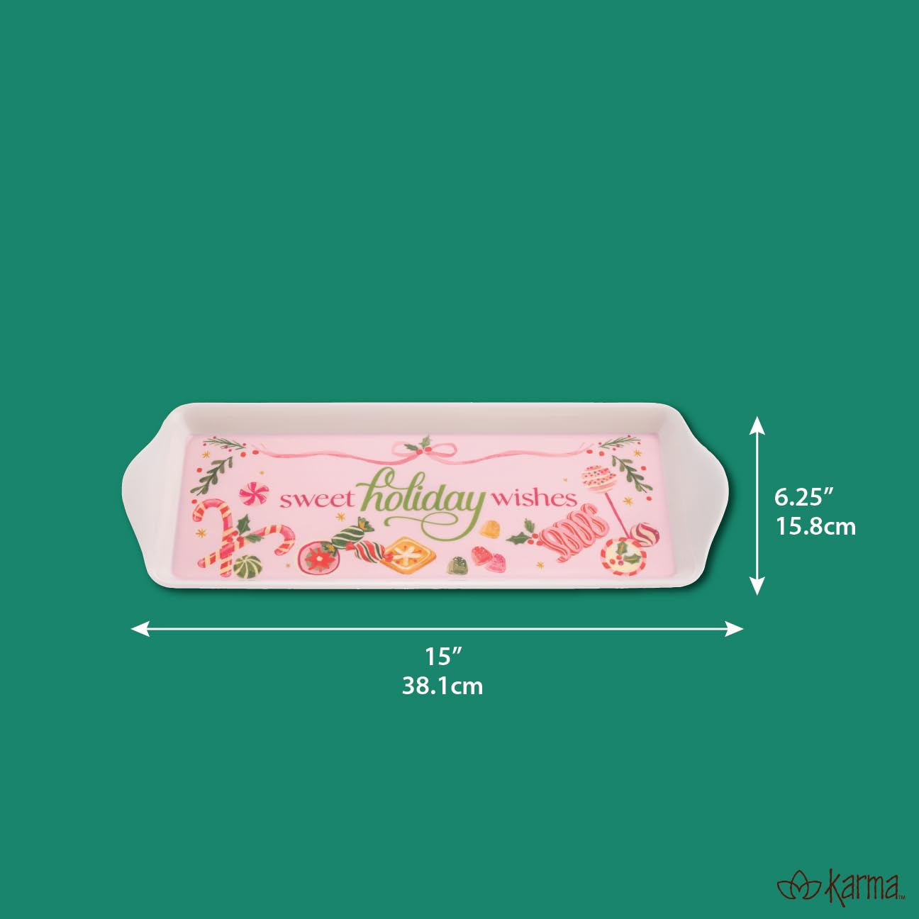 Karma, Melamine Holiday Trinket Tray, Narrow Christmas Jewelry Dish Tray for Rings Bracelets Necklace, Gingerbread