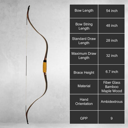 AF Archery Tatar Recurve Bow, 54" Traditional Laminated Horse Bow for Mounted Archery and Precision Shooting Longbow Left Right Hand (Oak Takedown, 35lbs)