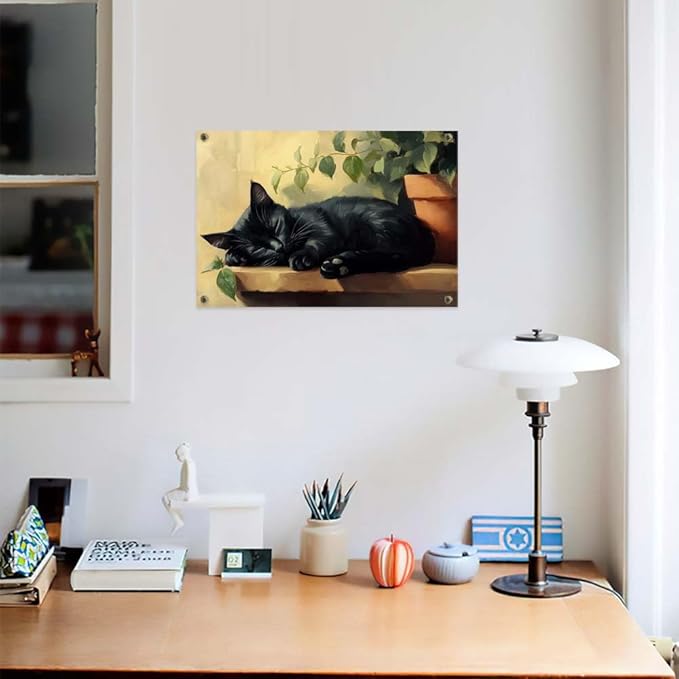 Yesad Cat Wall Art, Sleeping Cat Print Poster Cat Painting Pictures Rustic Wall Décor for Living Room Bedroom Farmhouse Decorations Cat Lover Gift (Unframed,36”x24”, Cat4)