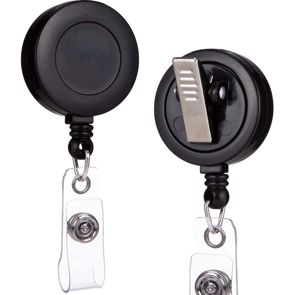QREEL - 25 Pack - Retractable ID Name Badge Holder Reels with Swivel Alligator Clip (Black)
