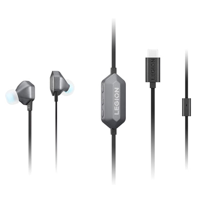 Lenovo Legion RGB Gaming in-Ear Headphones with USB-C E510-7.1 Surround Sound, Hi-Res Audio, in-Line Controller with RGB Lights - Compatible with PC, Tablet, Phone