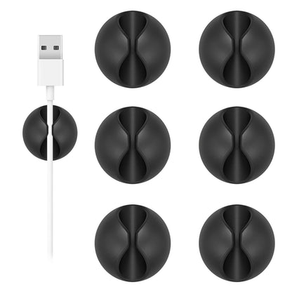 Shintop Cord Organizer, 6 Pack Black Charger Holder Cable Clips Wire Clips for Organizing Desk Nightstand Car Phone Charger