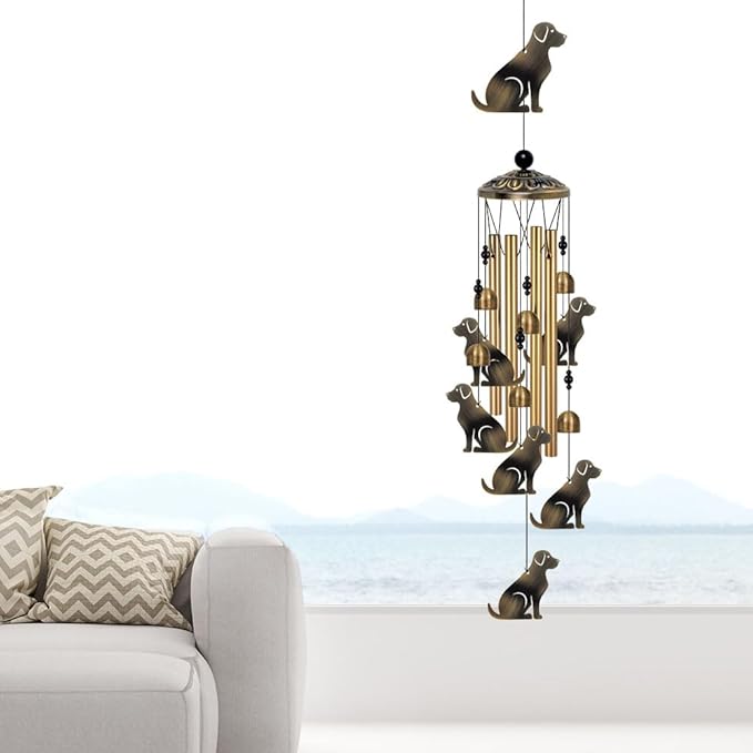 Bronze Dogs Wind Chimes Decor, Mobile Blessing Wind Bells Decorate, Sympathy Wind Catcher, Memorial Gifts for Mom,Grandma,Woman (Housewarming/Outside/Indoor/Home/Room/Porch/Yard/Garden Decoration)