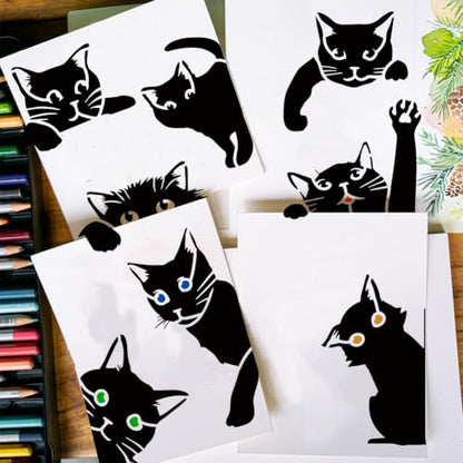 FINGERINSPIRE 5 PCS Peeking Cat Painting Stencil with 1 Pc Paint Brush Reusable 5 Styles Cat Pattern Painting Stencil Animal Cat Stencil for Painting on Wood Floor Wall Furniture DIY Home Decor