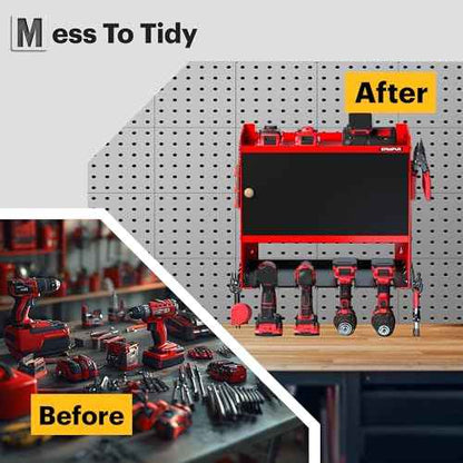 Toolbox Wall-Mounted Tool Cabinet Organizer,150LBS Weight Capacity for Power Tools, 30-Tool Garage/Studio Storage System, 15-Min Quick Assembly with Metal Frame, Father Day Gift for Men
