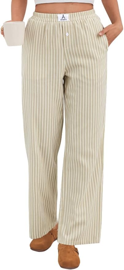 ANRABESS Womens Striped Gingham Pants 2025 Pajama Lounge Boxer Pants Cute Comfy PJ Bottoms with Pockets Y2K Plaid Outfits