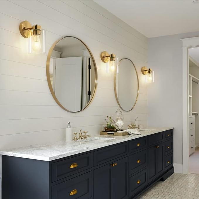 Bathroom Light,Wall Sconces Set of Two,Brushed Gold Vanity Sconce Lights,Morden Gold Sconces Set,Brass Bathroom Vanity Lighting