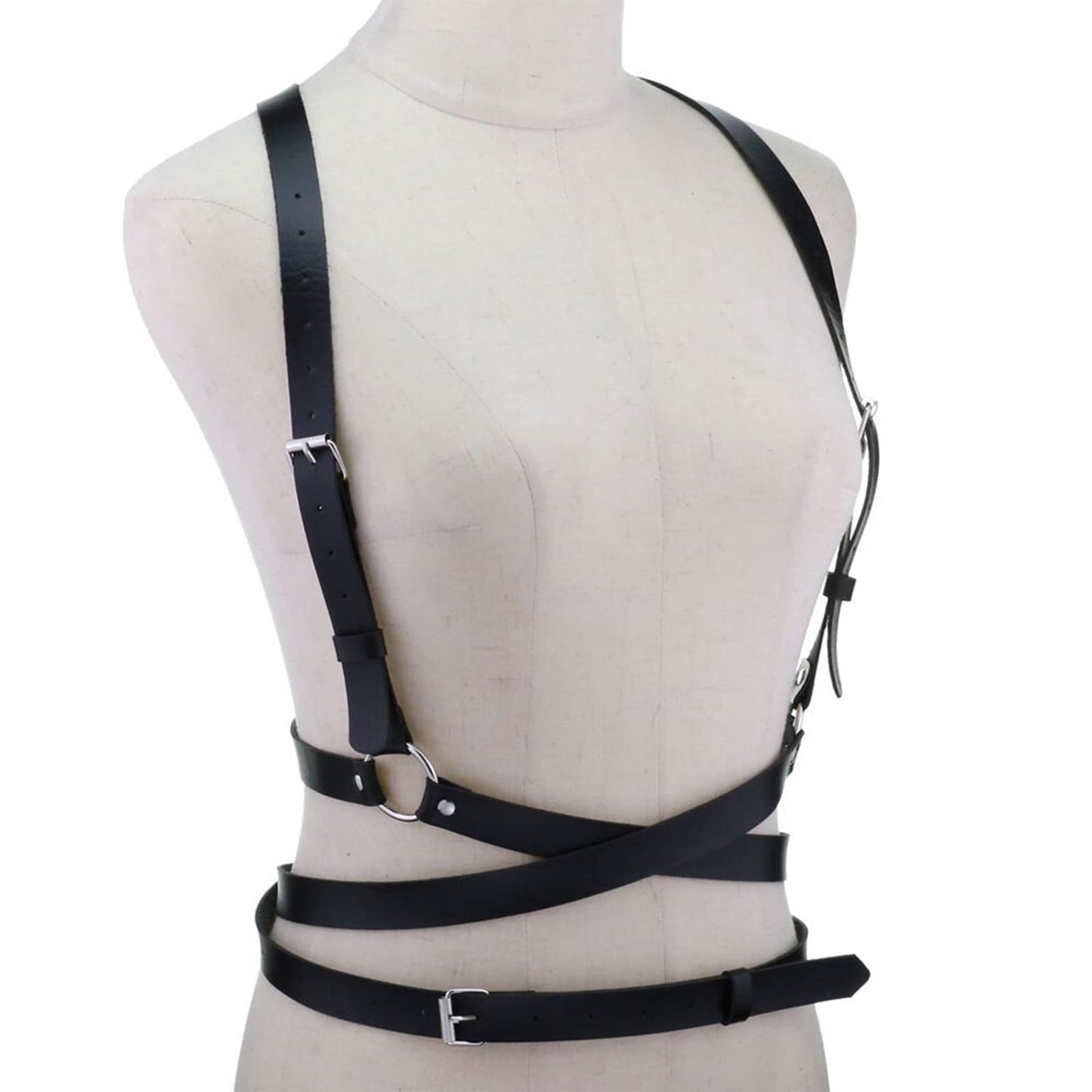 eYLun Women Leather Harness Punk Body Waist Belt - Adjustable Red