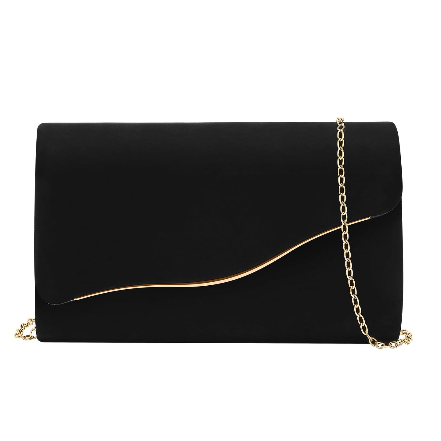 CurvChic Clutch Purses for Women Evening Bag Faux Suede Formal Party Wedding Cocktail Prom(Black)