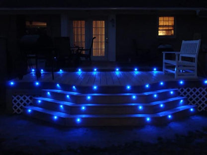 Low Voltage LED Deck Lighting Kit Stainless Steel 1W Waterproof Outdoor Yard Garden Decoration Lamps Landscape Pathway Patio Step Stairs LED In-ground Lights Silver Border(10pcs,Blue)