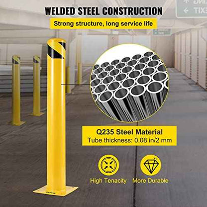BestEquip Safety Bollard 36-4.5 Safety Barrier Bollard 4-1/2" OD 36" Height Yellow Powder Coat Pipe Steel Safety Barrier with 4 Free Anchor Bolts for Traffic-Sensitive Area