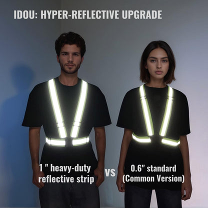 IDOU Pro Version 2.0 IN High Visibility Reflective Safety Strap | Adjustable Elastic Hi Vis Reflective Vest for Construction, Running, Cycling | Men & Women's Yellow Work Vest Plus/M