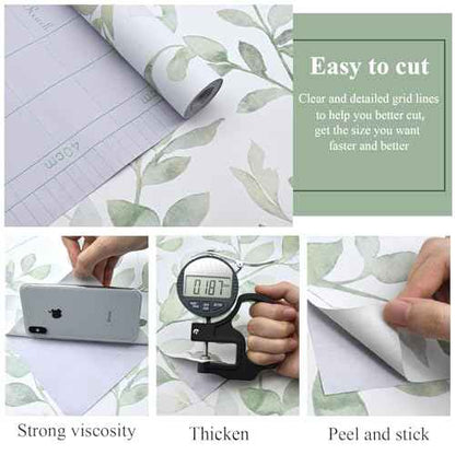 MelunMer Modern Leaf Peel and Stick Wallpaper Boho Green Contact Paper for Cabinets Self-Adhesive Removable Wallpaper for Bedroom Decor Botanical Contact Paper Bathroom Waterproof 78.8inL17.3inW