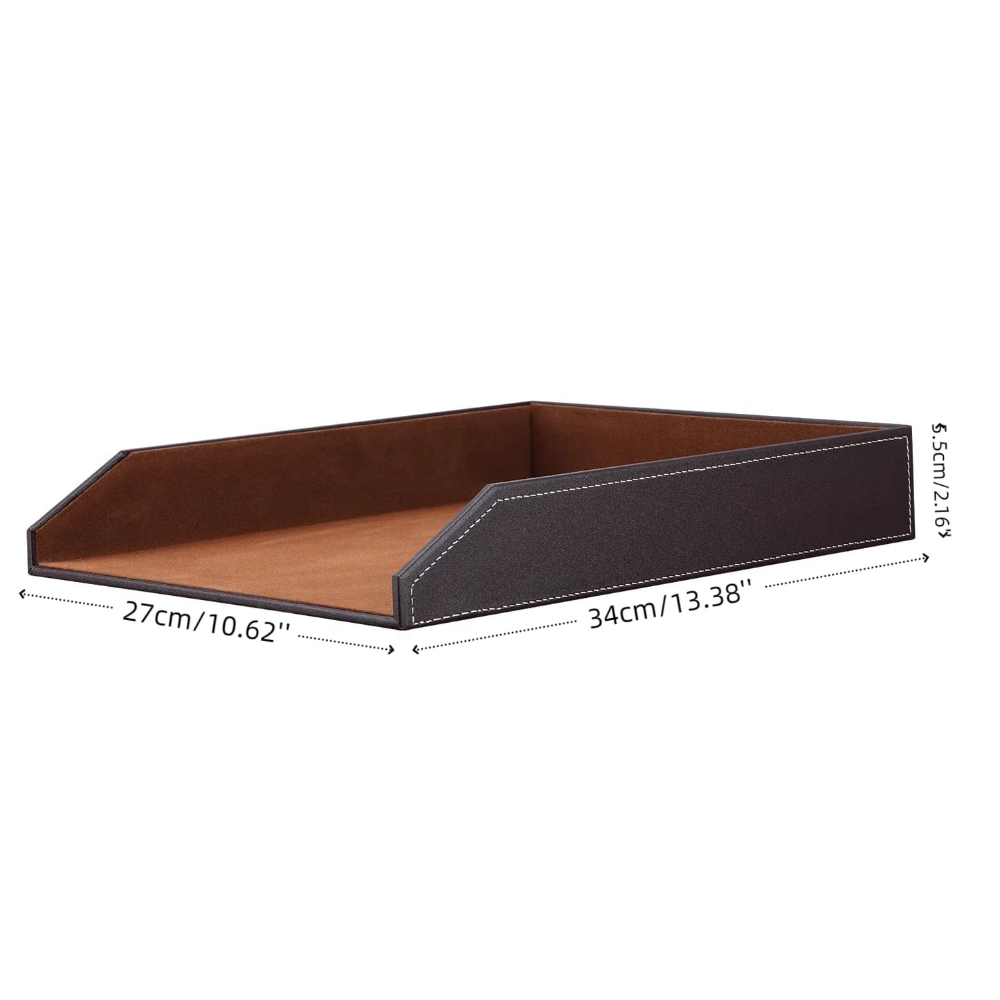 KINGFOM Letter Tray, PU Leather Paper Organizer Tray for Desk, Paper Organizer Storage Holder for Office Home or School A4 Size Brown