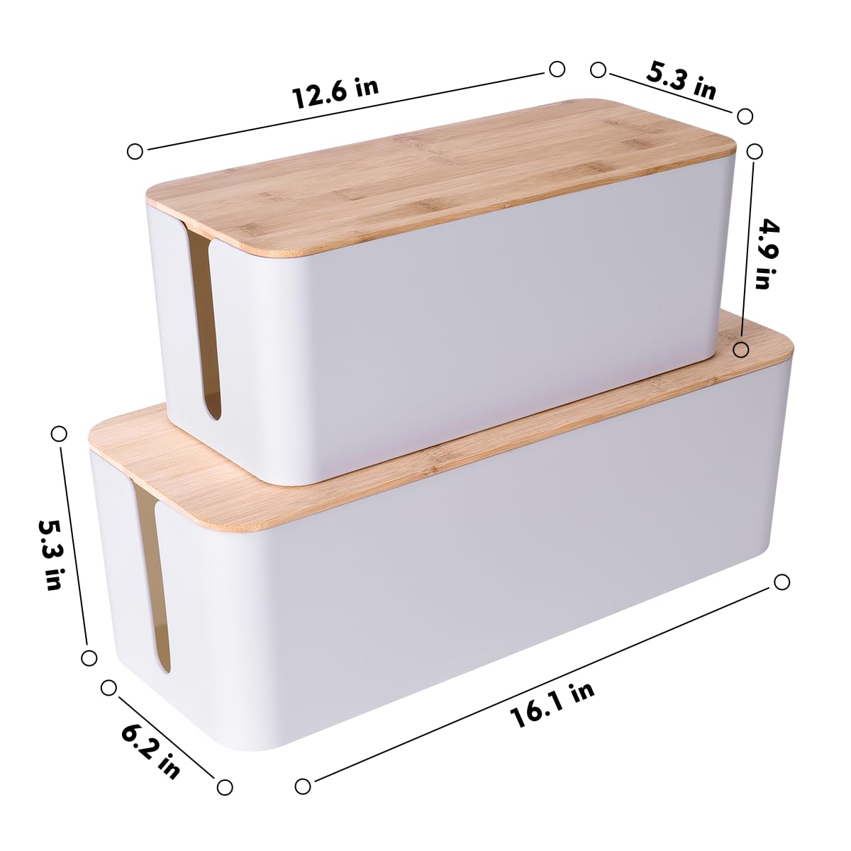 2 Pack Large Cable Management Box – Wooden Style Cord Organizer and Cover for TV Wires, Computer, Router, USB Hub and Under Desk Power Strip – Safe ABS Material and Baby-Pets Proof Lock (White)