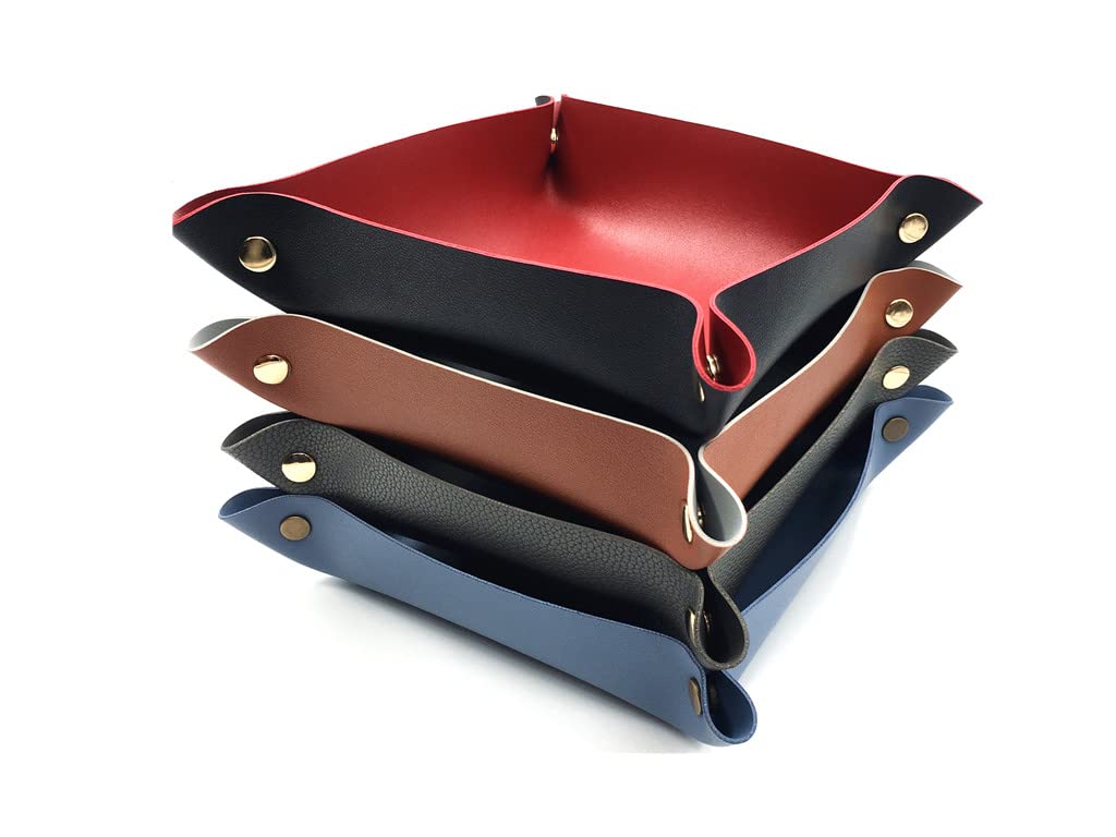 4 Pack Valet Tray PU Leather Jewelry Tray for Women and Man Portable Catchall Travel Storage Dish Plate Key Tray For Entryway Desk Organizer for Phone, Keys, Glasses, Wallet, Earphone, Watch, Coin