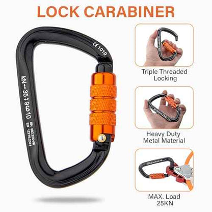 TRSMIMA Steel Wire Core Flipline - 8ft Fall Protection Arborist Climbing Tree Arborist 1/2" Galvanized Steel Cable Lanyard Kit with Swivel Snap Hook Triple Lock Carabiner Rope Grab Adjuster