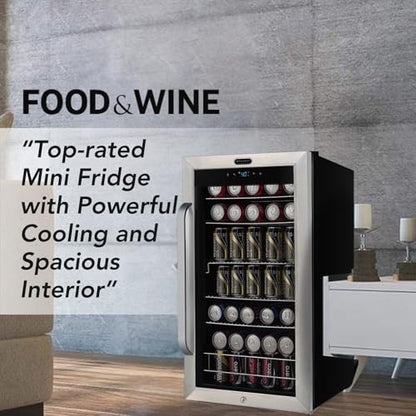 Whynter Beverage Refrigerator with Double-Layer Glass Door, 136-Can Drink Mini Fridge with Lock & Digital Control, BR-1211DS, 3.4 Cubic Feet, Stainless Steel