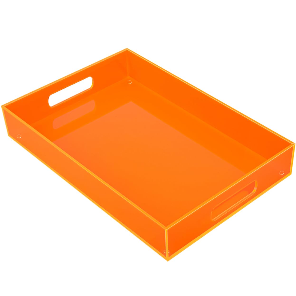 Large Acrylic Tray Ottoman Coffee Table Tray with Handles 17x13'' Decorative Serving Platter for Food Tea Dinner Snack Eating Bar Party, Neon Orange
