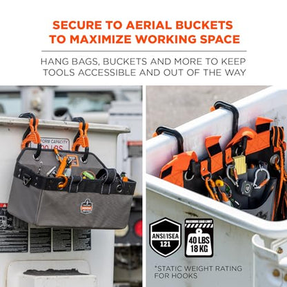 Ergodyne Squids 3178 Locking Aerial Bucket Hook with Tethering Point, Fits 2" Lip, Attach Tool Bags or Aprons to Buckets